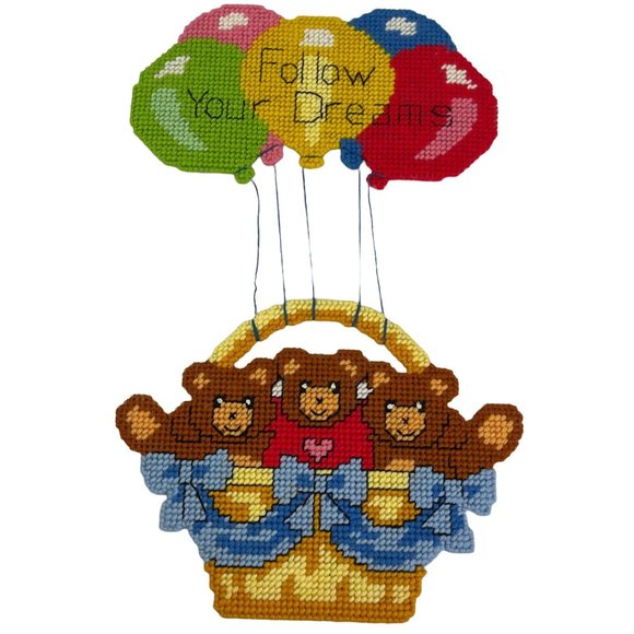 Teddy Bears Baby Room Wall Hanging Follow Your Dreams Balloons Handmade - Picture 1 of 4